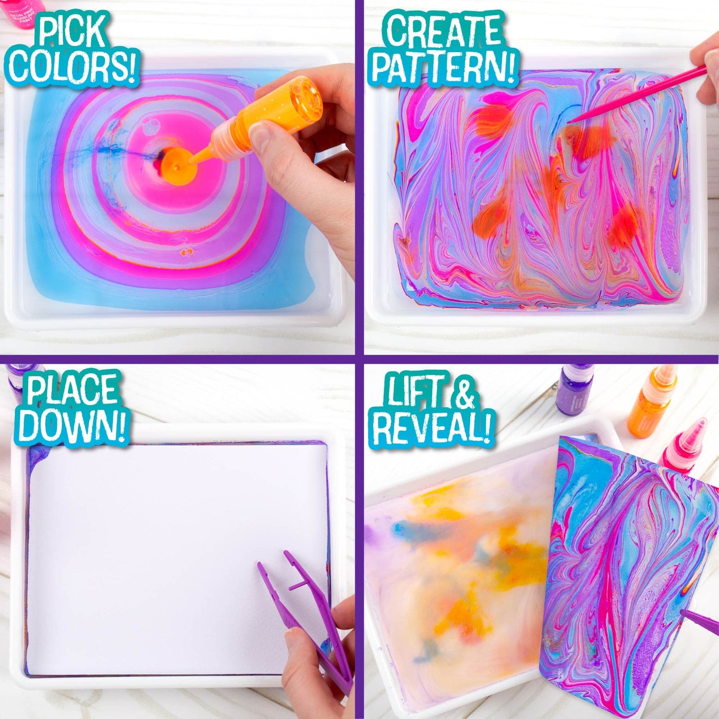 Made By Me Marbling Studio, 25-Piece Marbling Kit for Kids - Make 10 Pour Paint Art Projects - Dip & Paint Marbling Arts & Crafts for Ages 6-9 - Fun