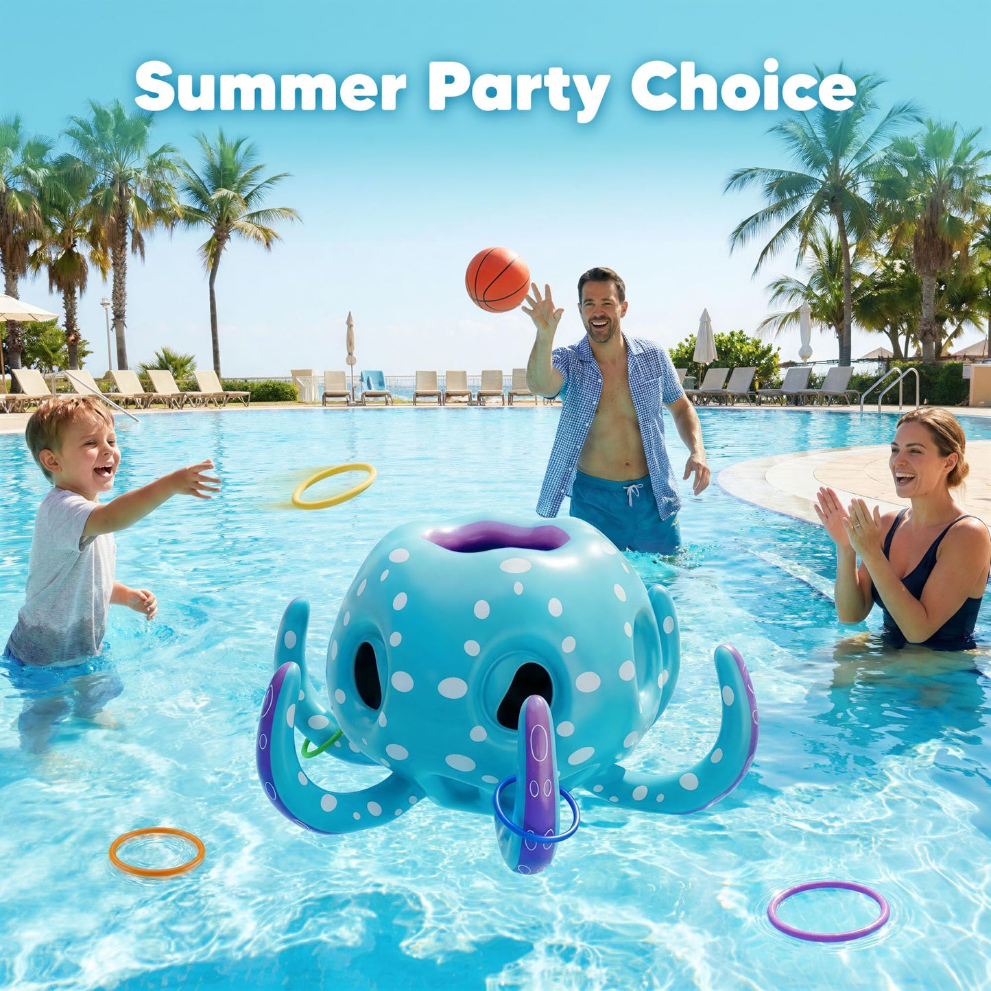 Funscape Octopus Pool Toys, 2-in-1 Inflatable Water Floating Pool Game