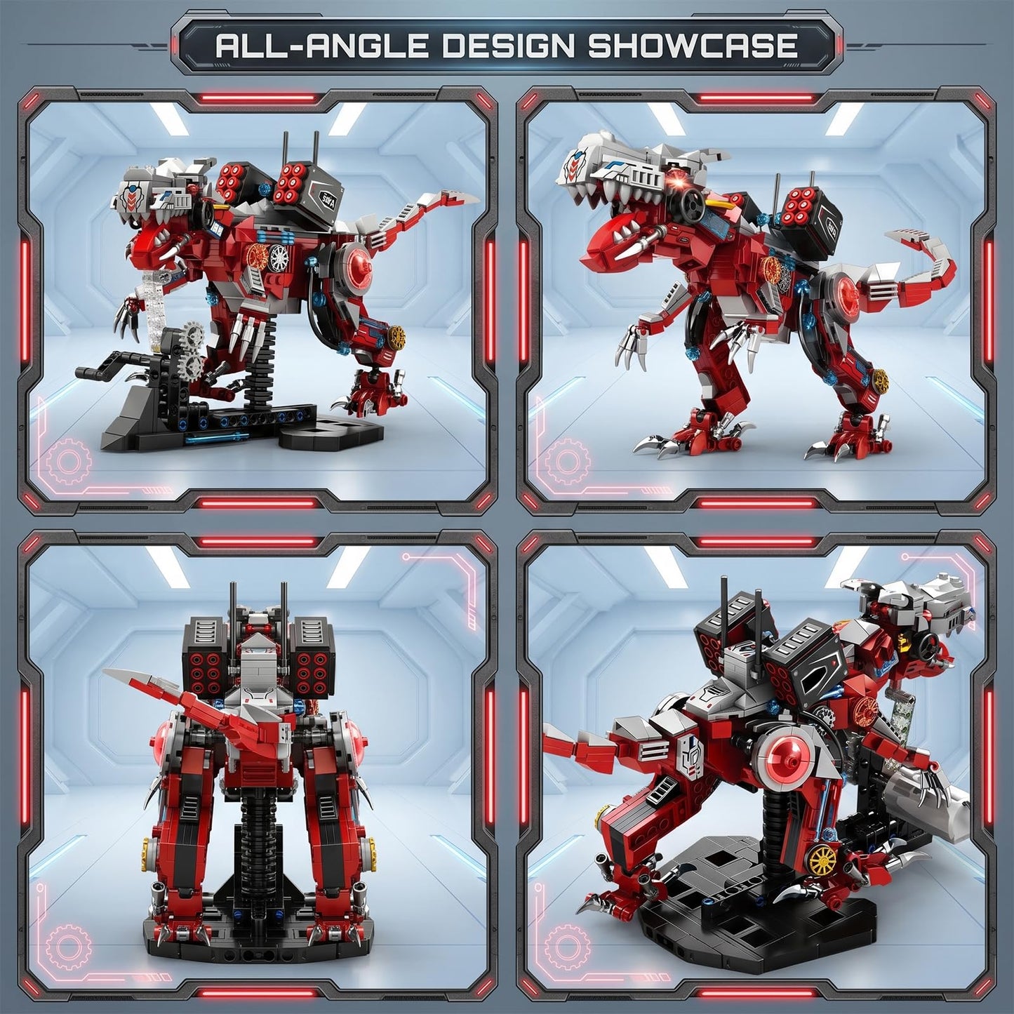 BOIQJSI Sci-Fi Mechanical T-Rex Building Blocks Set-Collectible Dinosaur Model with Movable Gears & Motor, Complete with Display Stand, Great Hobby