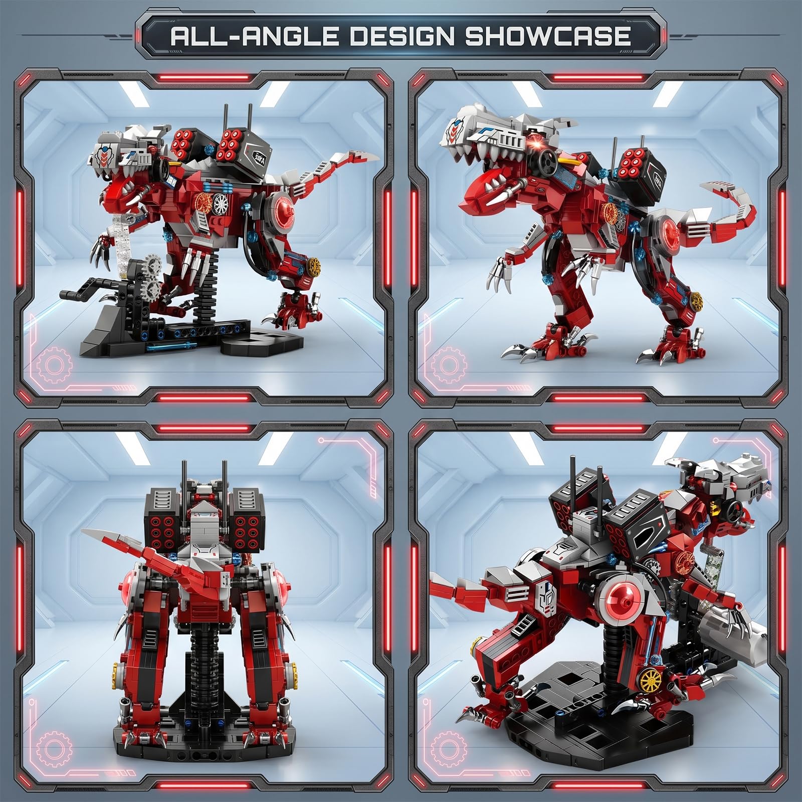 BOIQJSI Sci-Fi Mechanical T-Rex Building Blocks Set-Collectible Dinosaur Model with Movable Gears & Motor, Complete with Display Stand, Great Hobby