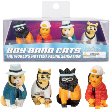 Archie McPhee Boy Band Cats - Set of 4 Soft Vinyl Figures for Crazy Cat Ladies & Lovers, Celebrating 90s Pop Group Hiss2Purr - Nostalgic Novelty Toy