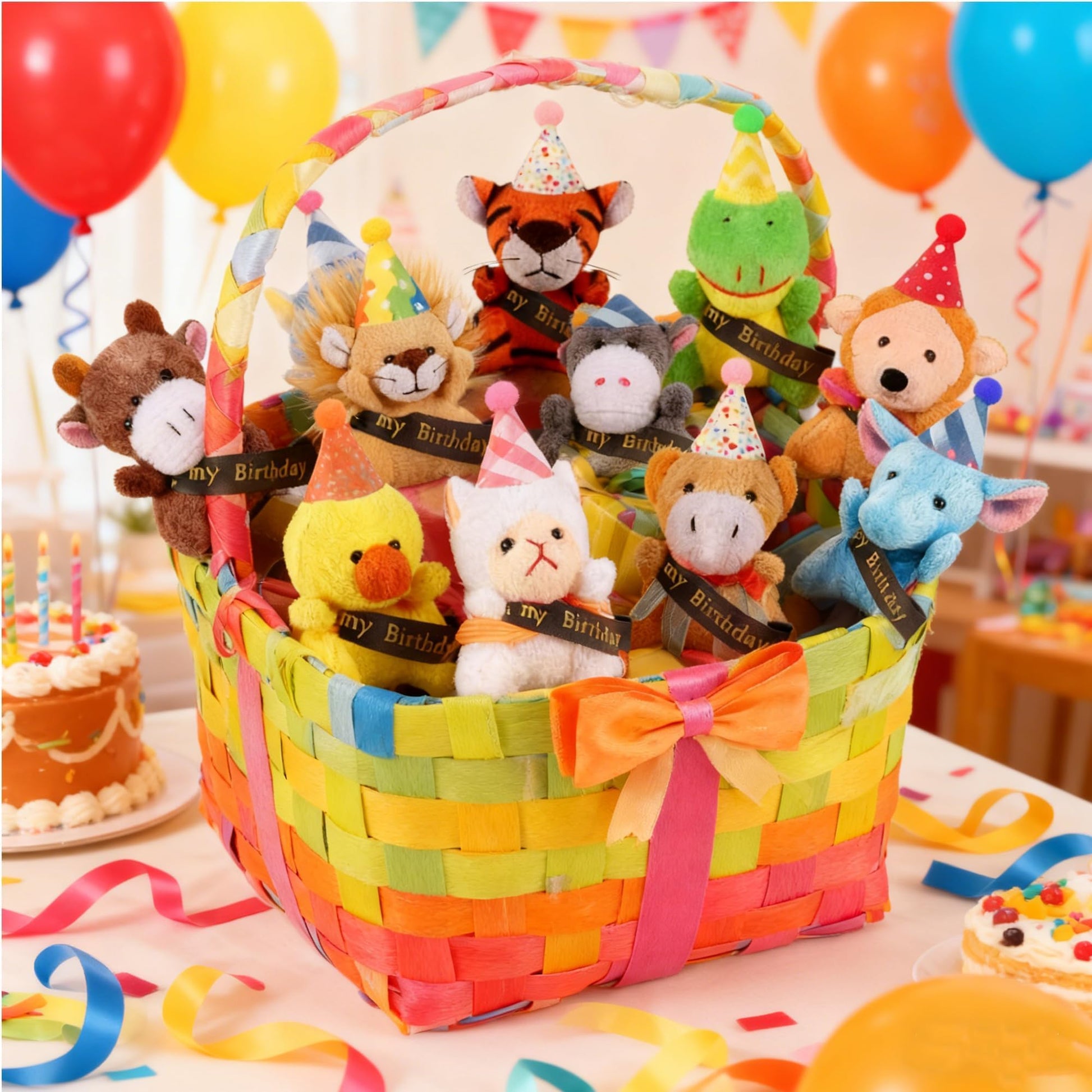 Birthday Animal Plush Keychains Bulks - Valentines Day Gifts for Kids, Small Stuffed Animals Toys with Gift Bags, School Classroom Party Favors