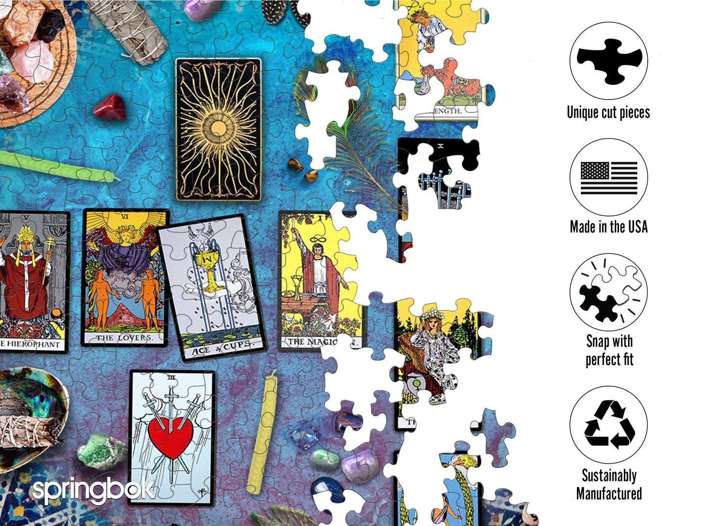 Springbok Tarot Crystal Magic 500 Piece Round Puzzle for Adults - Enjoy The Mystery and Magic of Our Tarot Table