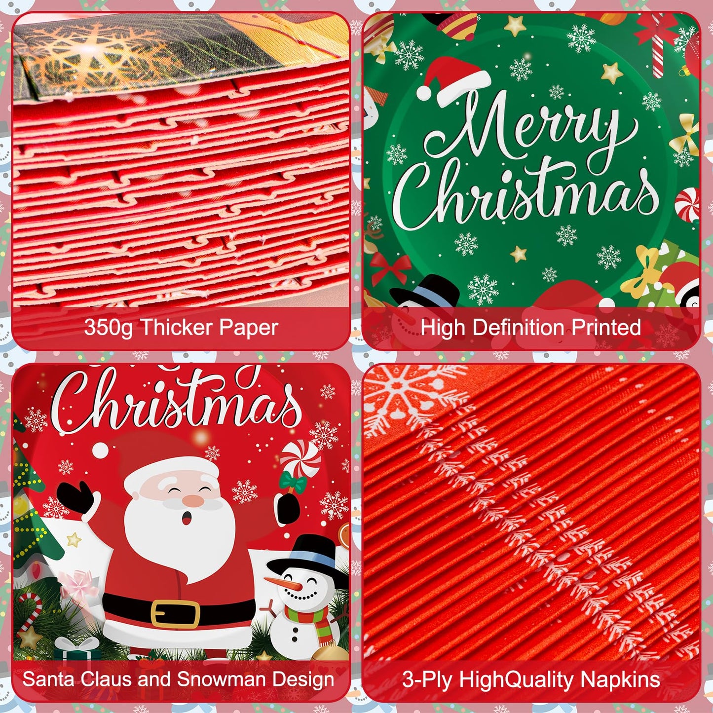 100 Pcs Merry Christmas Plates and Napkins Sets - Cute Winter Christmas Round Tableware, Disposable Chrismas Paper Plates and Napkins Forks for Xmas