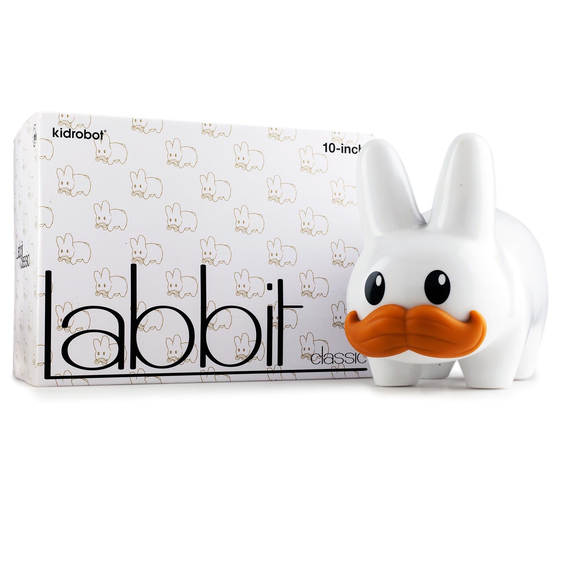 Kidrobot Happy Stache Labbit 10 Inch Vinyl Art Figure by Frank Kozik - White Edition