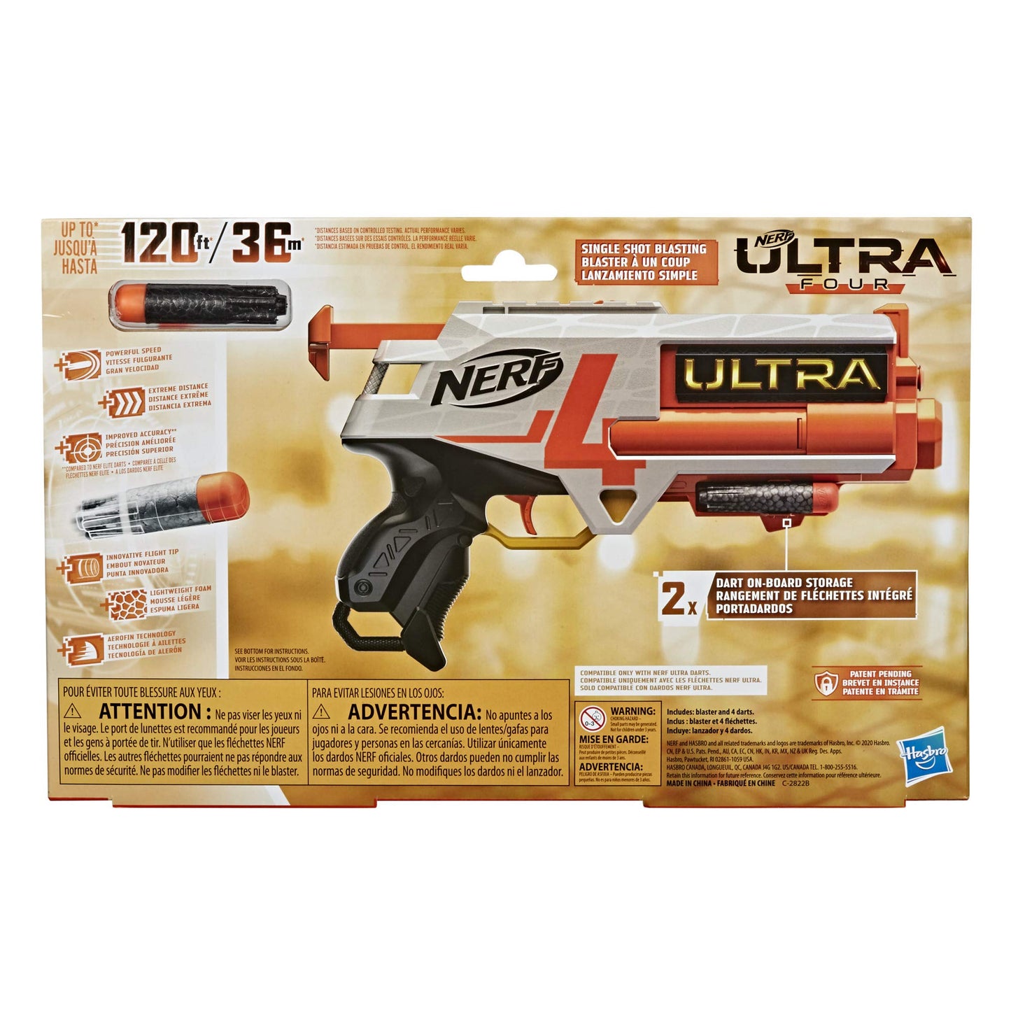 Nerf Ultra Four Dart Blaster - 4 Nerf Ultra Darts, Single-Shot Blasting, 2-Dart Storage - Compatible Only with Nerf Ultra Darts