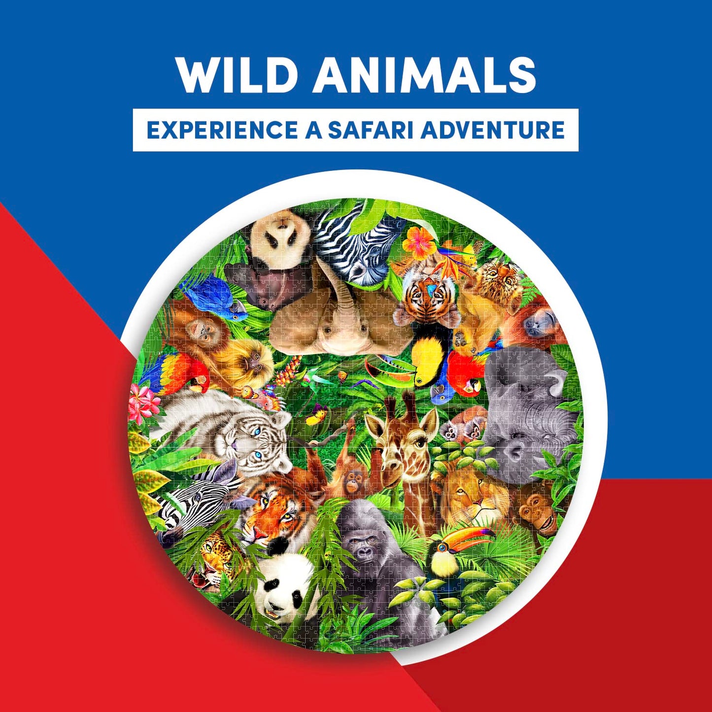 A Broader View Wild Animals Round Table Puzzle - 1000 Pieces, Jigsaw Puzzles for Adults & Kids, Suitable for Groups of 2 or More, Everyone Gets