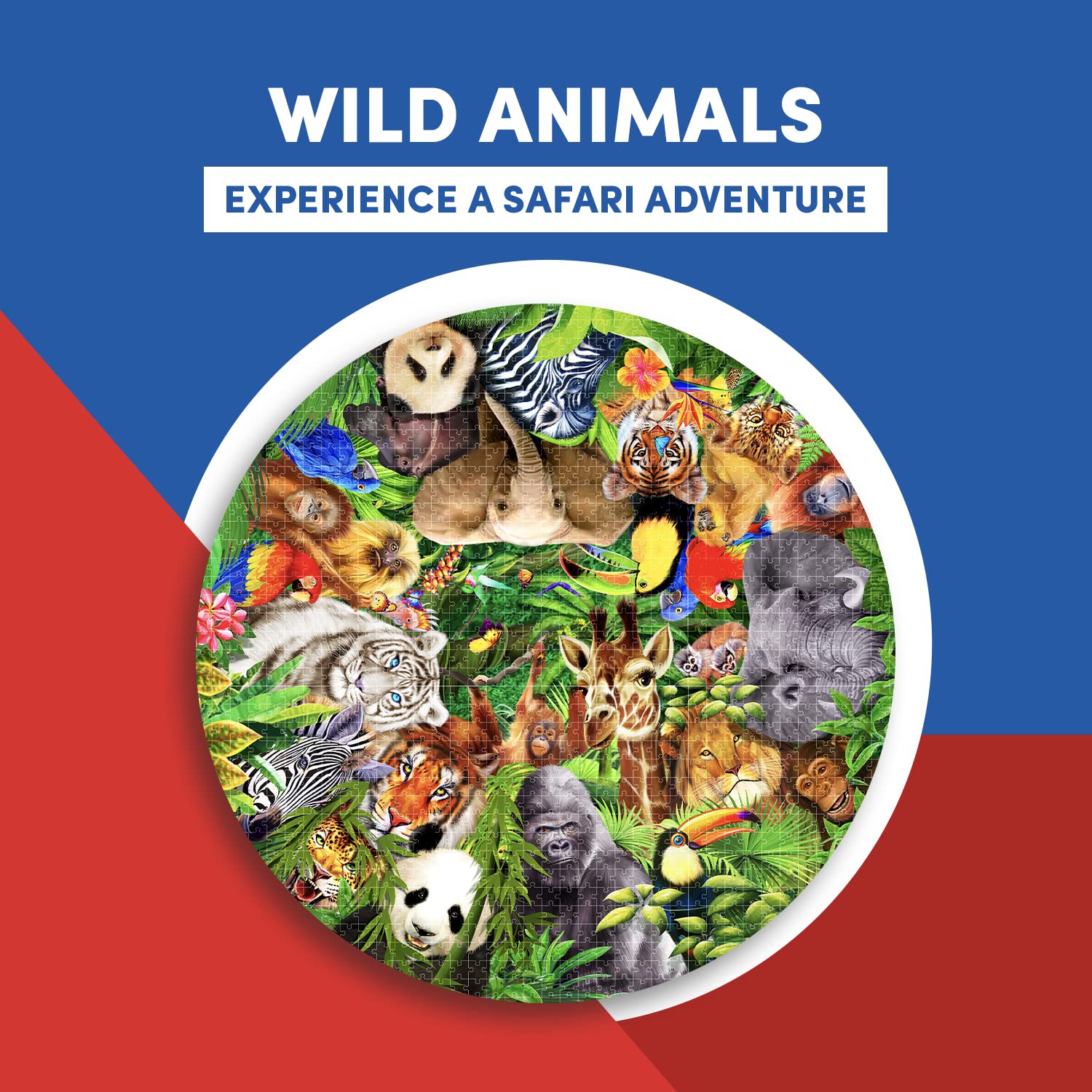 A Broader View Wild Animals Round Table Puzzle - 1000 Pieces, Jigsaw Puzzles for Adults & Kids, Suitable for Groups of 2 or More, Everyone Gets