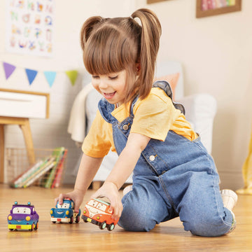 B. toys Pull-Back Toy Cars, Mini Wheeee-ls! 3 Vehicle Set, Vehicles
