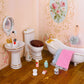HCEWSBFD 1:12 Dollhouse Miniature Porcelain Bathroom Set 5Pcs White Ceramic Toilet Basin Bathtub Mirror Miniature Furniture with 15Pcs Doll