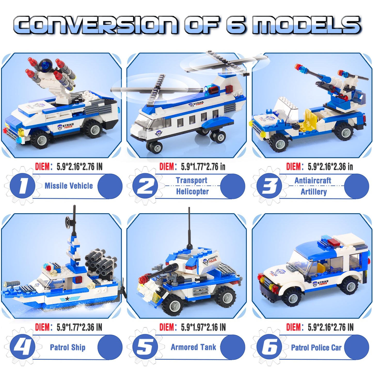 EP EXERCISE N PLAY City Police Set Battleship Building Toy, 1169 Pieces 6 in 1 Boat War Ship Block Set, Fun Toy Gift for Kids Boys & Girls Ages 6+