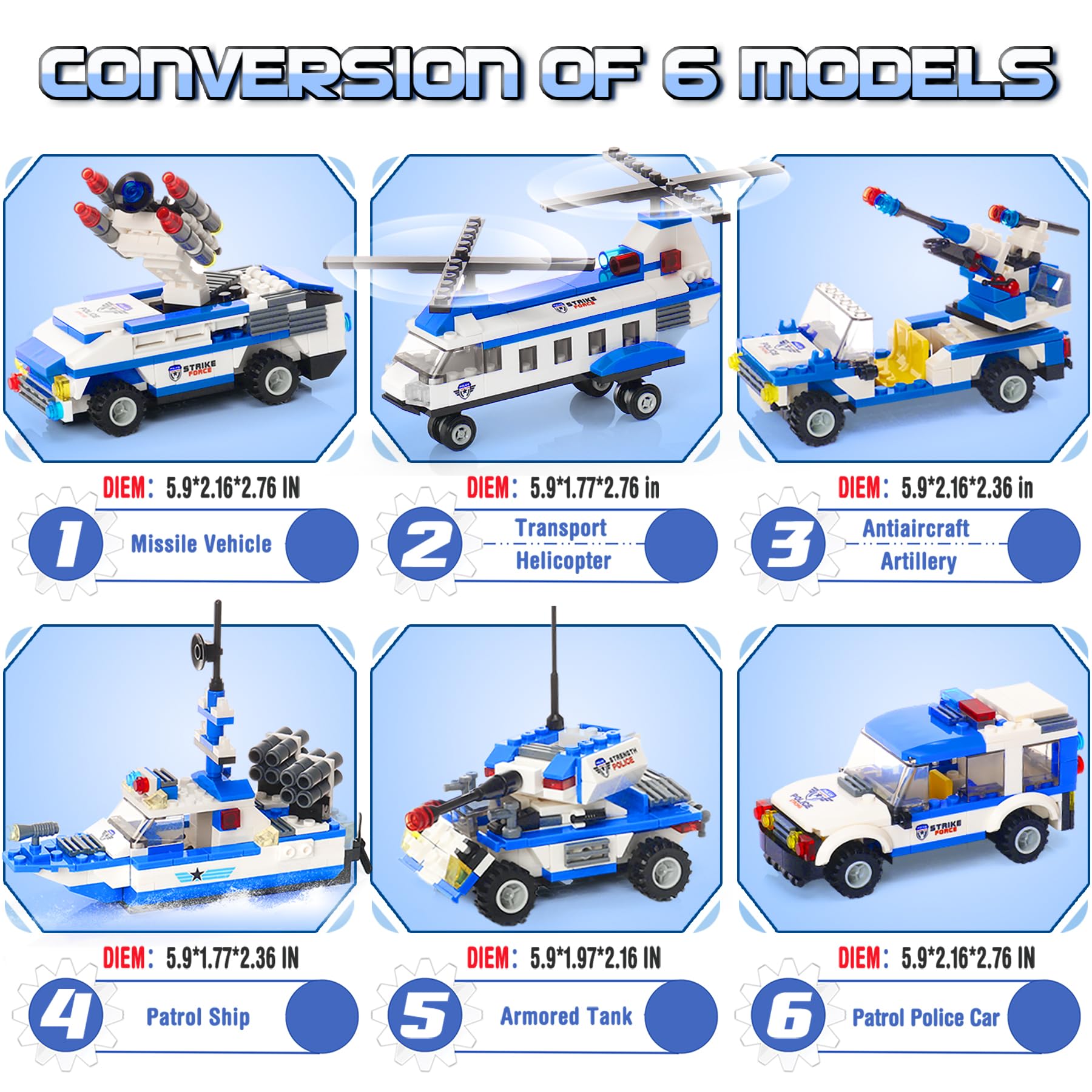EP EXERCISE N PLAY City Police Set Battleship Building Toy, 1169 Pieces 6 in 1 Boat War Ship Block Set, Fun Toy Gift for Kids Boys & Girls Ages 6+