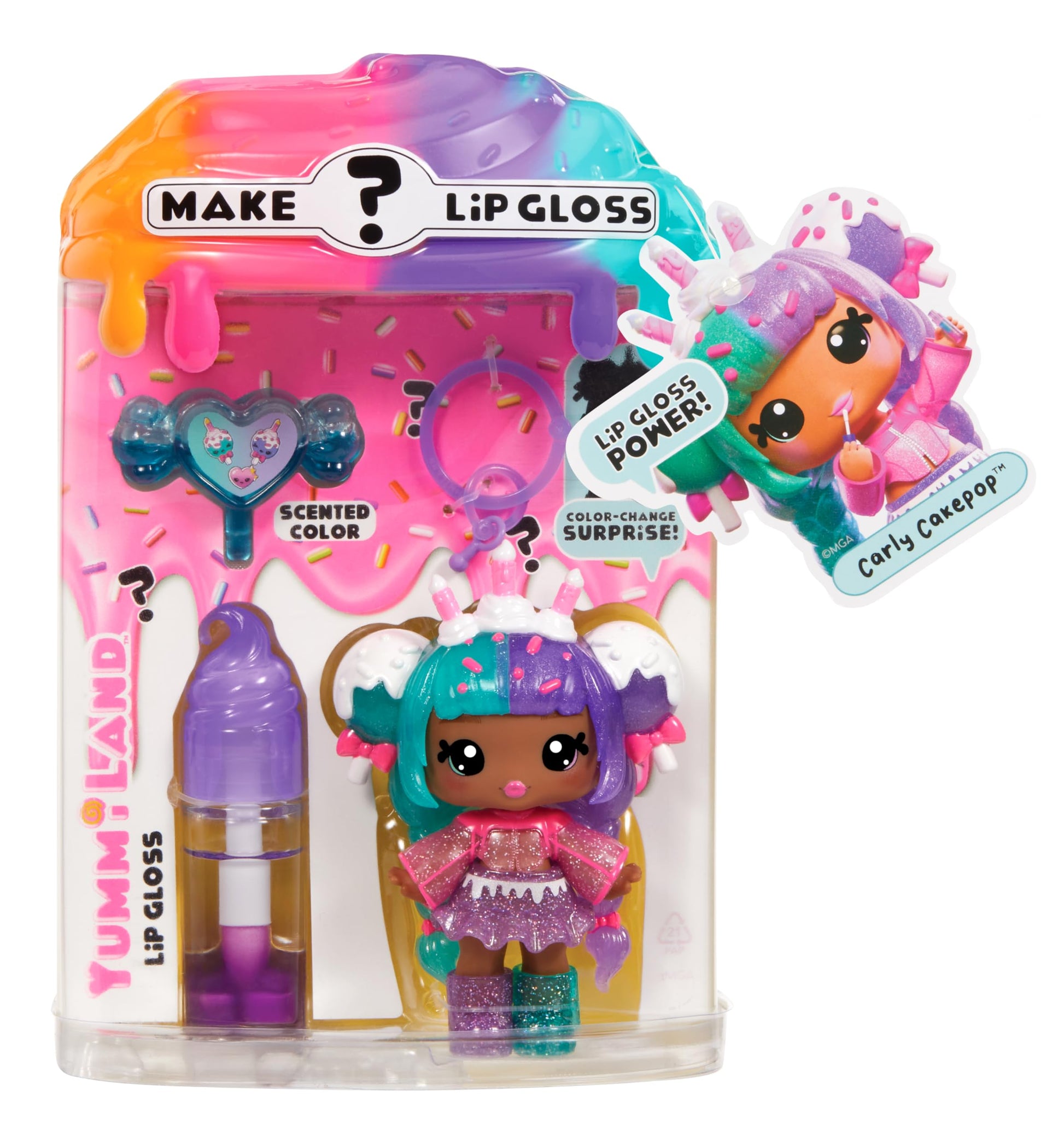 Yummiland Lip Gloss Doll: Mystery Color Change - Carly Cakepop Includes DIY Lip Gloss + Removable Keychain, Cosmetic Play, Collectible, Ages 4+