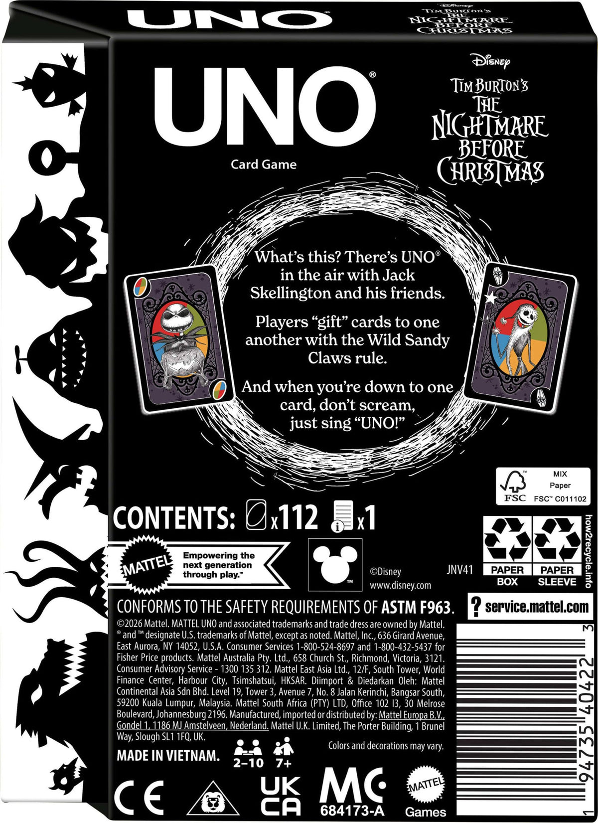 Mattel Games UNO Fandom Tim Burton's The Nightmare Before Christmas