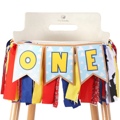 Toy Theme 1st Birthday Banner - Toy Inspiration Story's 1st Birthday High Chair Banner,Western Party Decorations, West Cowboy,High Chair,Baby Boy