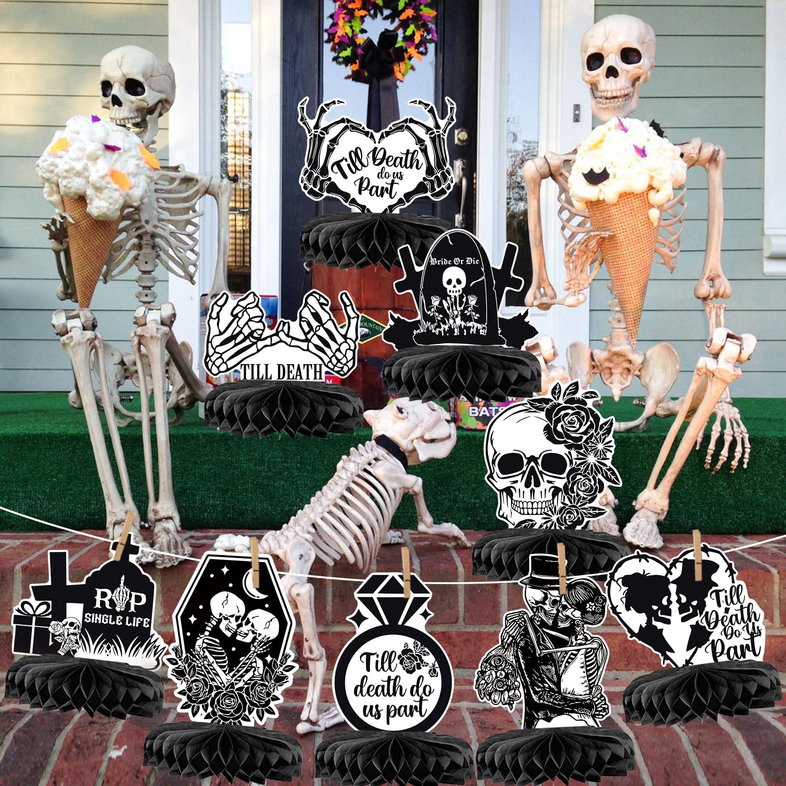 Bride or Die Bachelorette Party Decorations 9Pcs Bride or Die Centerpieces Rip Single Life Centerpieces for Till Death Do Us Party Bachelorette