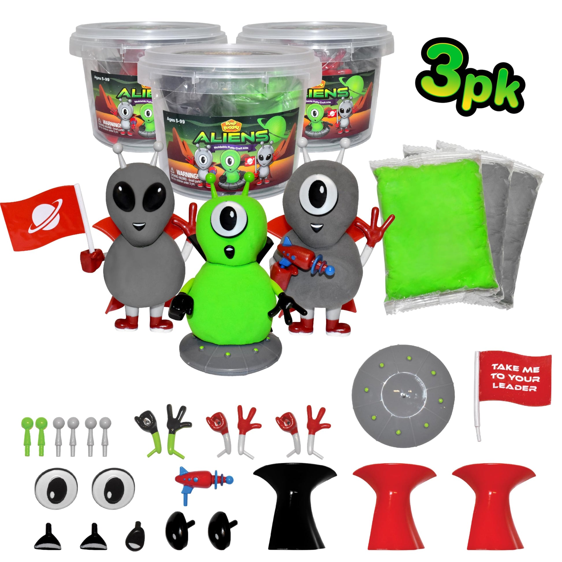 Build Buddiez DIY Aliens Craft Kit - 3 Pack | Build, Decorate & Display Air-Dry Clay Alien | Creative Arts & Crafts Activity for Kids Ages 5+ | Great