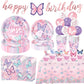 BOLAKE Butterfly Birthday Party Supplies Decorations Tableware Set Serves 25 Butterfly Disposable Paper Plates Napkins, Cups, Cake Toppers Tablecloth