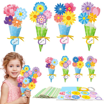 DKINY Pack of 24 Flower Bouquets Craft Set Children's Flower Paper Craft Set DIY Flower Craft Paper Craft Set Creative Sets for Boys Girls Mother's