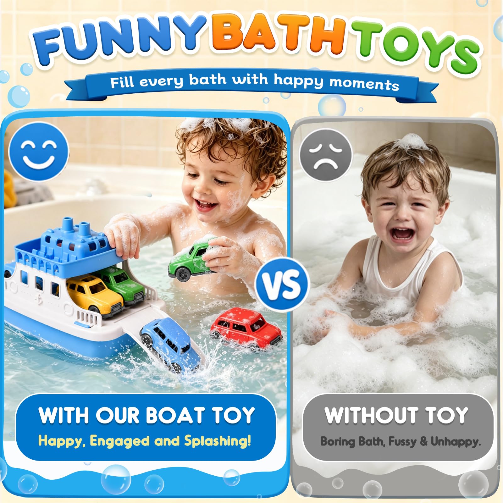Ferry Bath Toy with Mini Cars, Floating Toy Boat & Slide-Out Ramp Water Play Set for Bath, Pool & Beach, Ages 3+