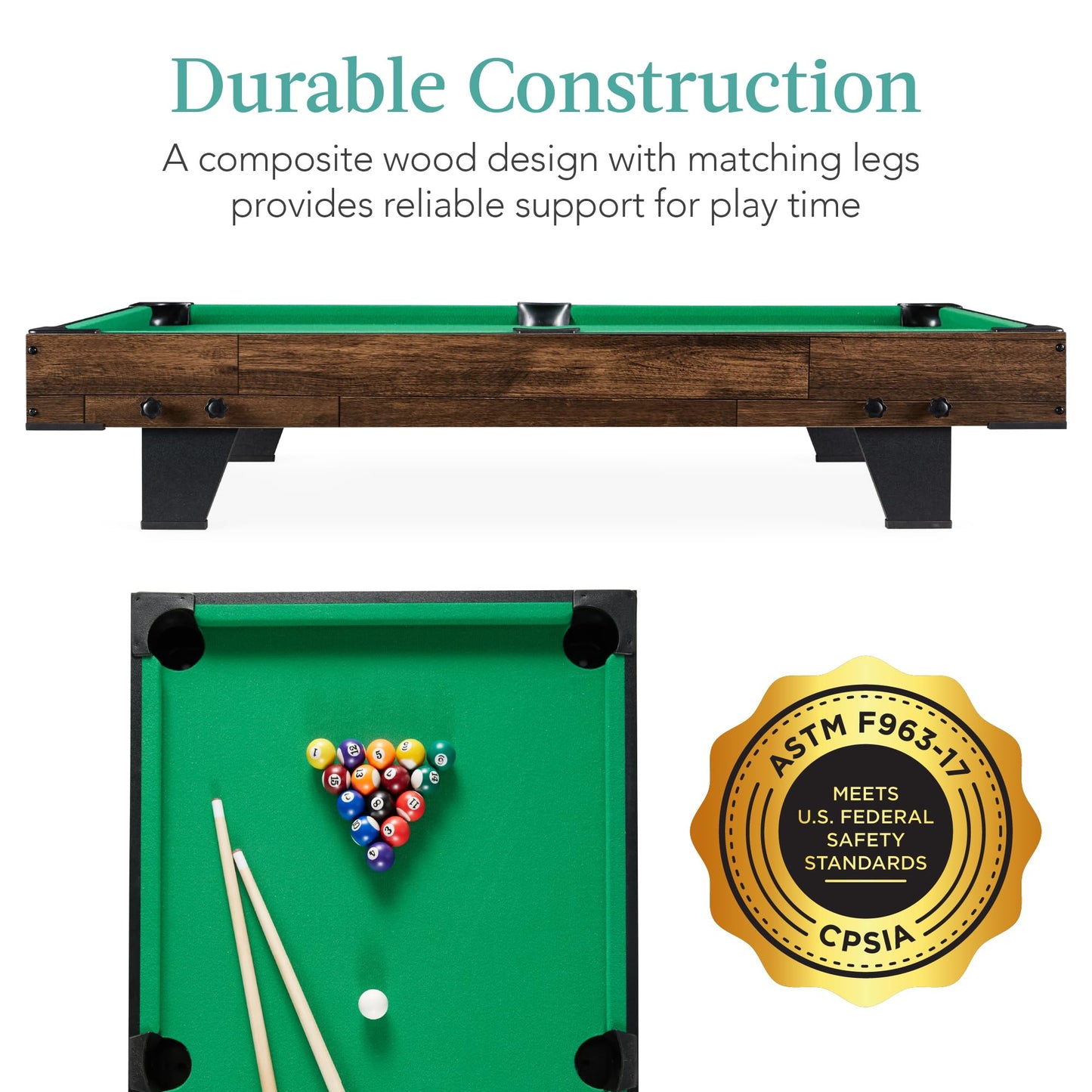 Best Choice Products 40in Tabletop Billiard Table, Pool Arcade Game Table for Living Room, Game Room w/ 2 Cue Sticks, Ball Set, Storage Bag - Walnut
