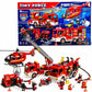 Tiny Force Fire Rescue Set - Fire Truck with Ladder, Toy Helicopter, Motorcycle & Fire Water Pump, Emergency Pretend Play Toys for Kids & Toddlers