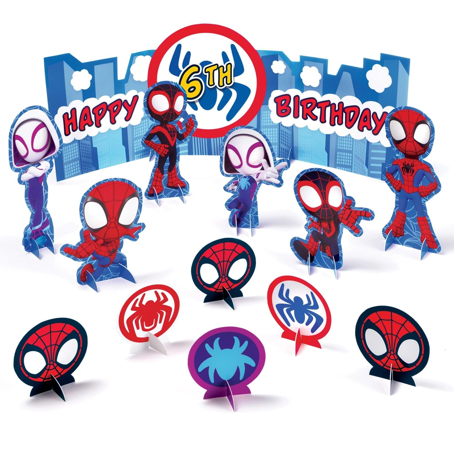 amscan Spidey & Friends Paper Party Centerpiece - 4.2" - 10.4" | Assorted Design | 1 Set of 15 Pcs