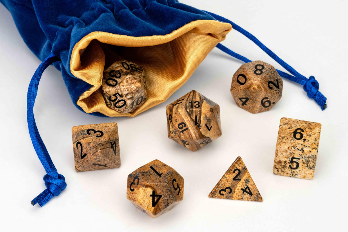 FanRoll Mystic Mines Jasper: 16mm Stone Polyhedral Dice Set
