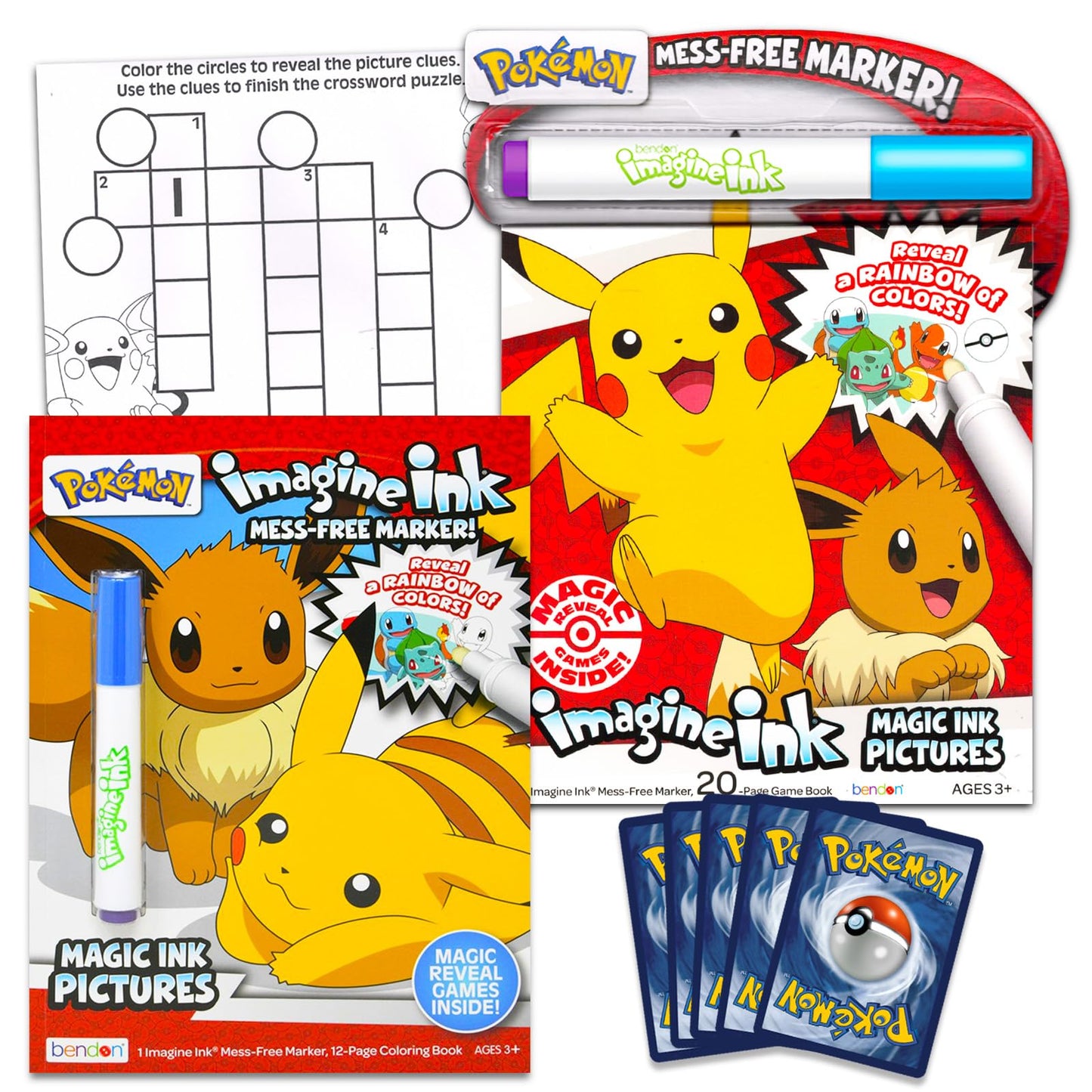 Pokemon Mess-Free Coloring Book - Bundle with 2 Imagine Ink Coloring Books with Invisible Ink Pens, Pokemon Cards, More| Pikachu No Mess Coloring Book