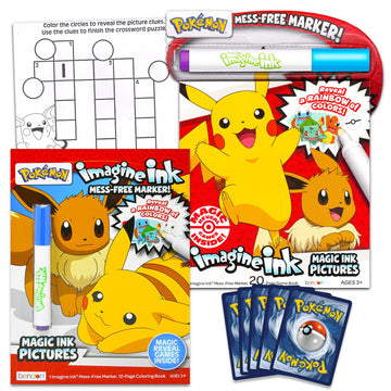 Pokemon Mess-Free Coloring Book - Bundle with 2 Imagine Ink Coloring Books with Invisible Ink Pens, Pokemon Cards, More| Pikachu No Mess Coloring Book