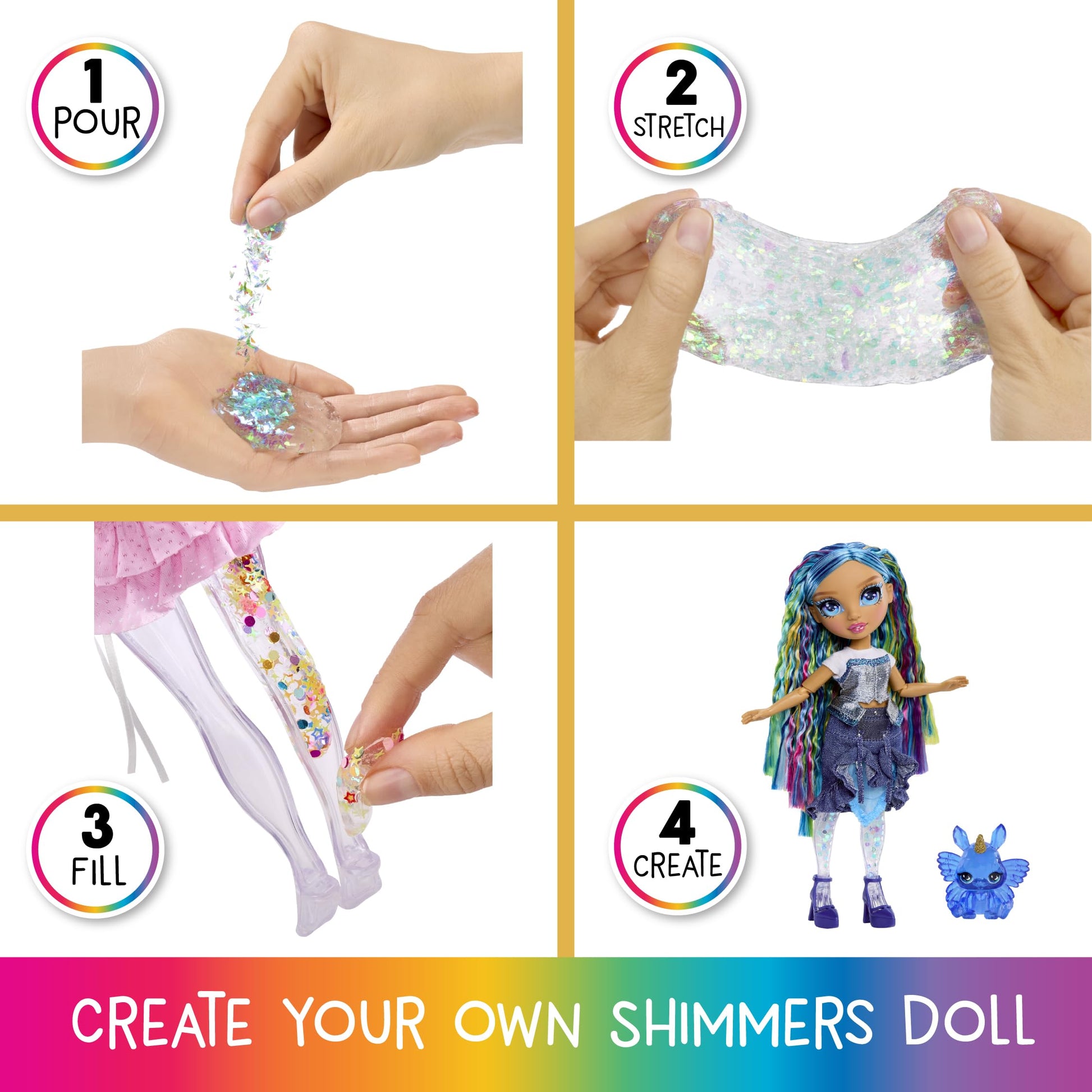 Rainbow High Rainbow Shimmers with Slime - Skyler, Blue 11” Fashion Doll, Create a Rainbow Doll, Slime Kit, Pet Bunny, Kids Gift 4+