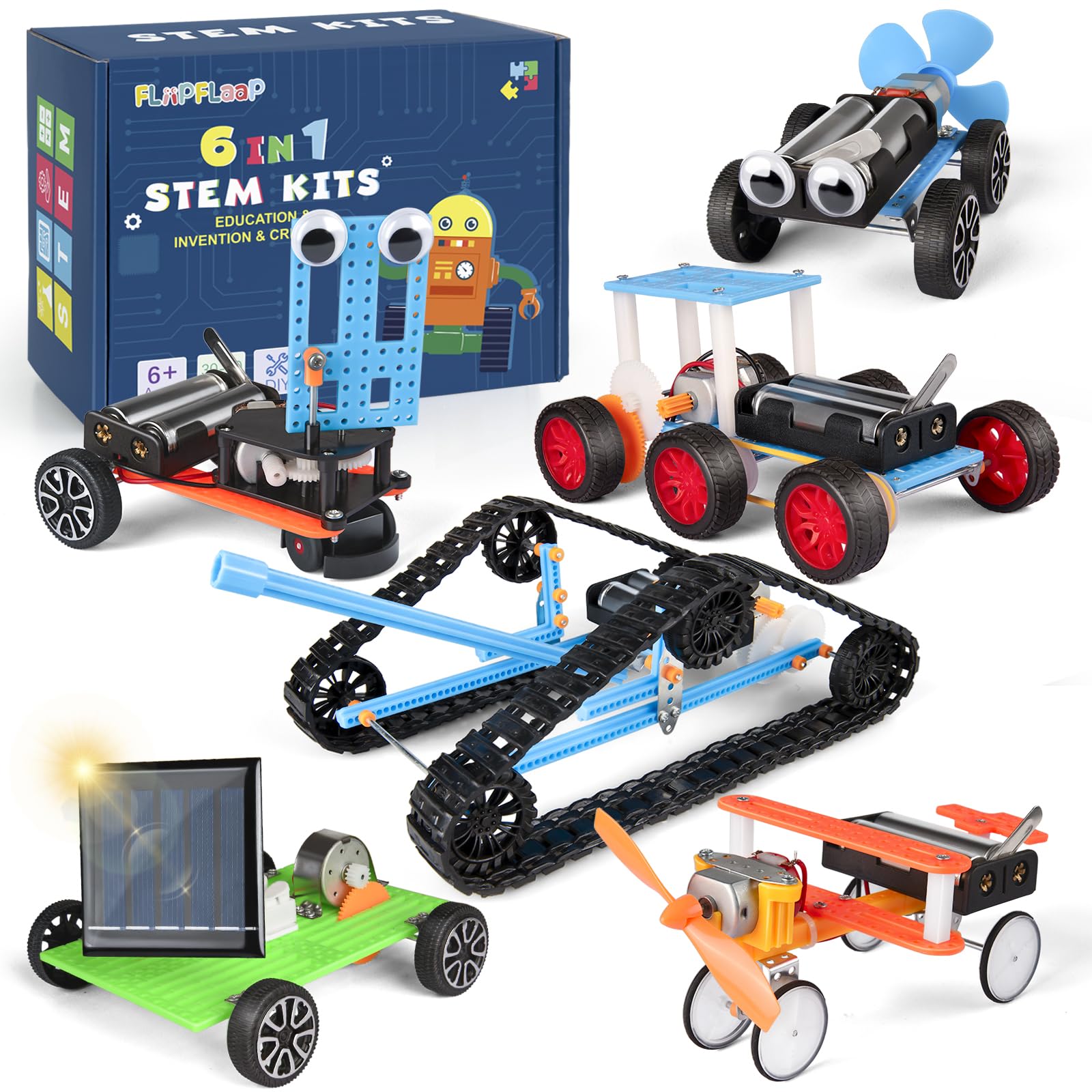 6-in-1 STEM Kit for Kids Ages 6-12, STEM Toys for Boys Ages 8-12, Robot Building Kit & Car Crafts for Kids, Science Activities Robotics Kits for 6 7 8