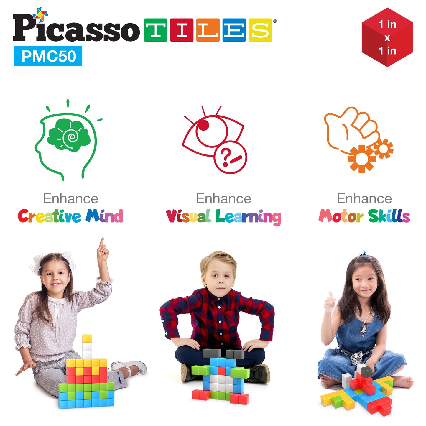 PicassoTiles Kids Pixel 1” Magnetic Puzzle Cube Mix & Match with Free Ideabook Sensory Toys STEAM Learning Building Block Magnets Construction Toy Set