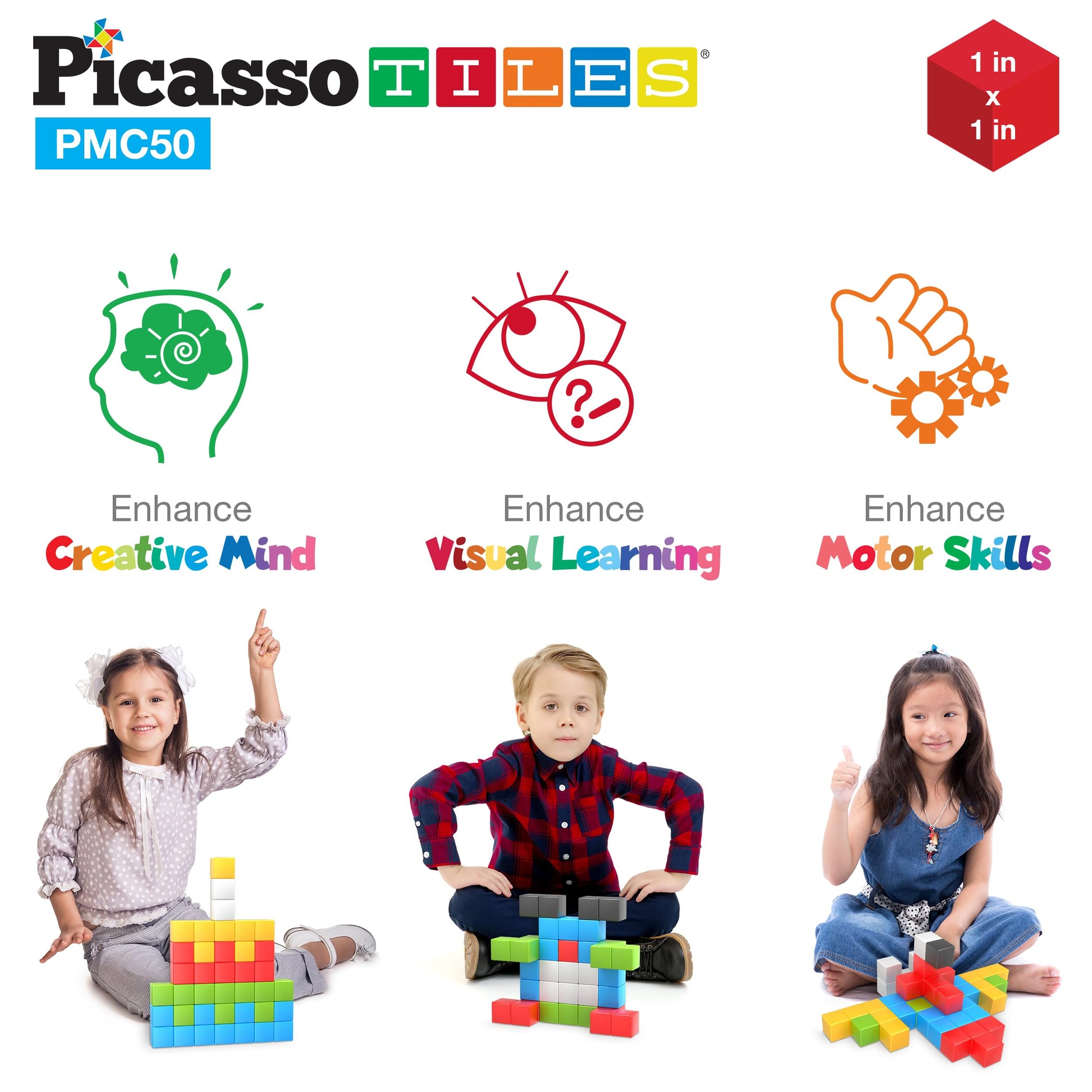 PicassoTiles Kids Pixel 1” Magnetic Puzzle Cube Mix & Match with Free Ideabook Sensory Toys STEAM Learning Building Block Magnets Construction Toy Set