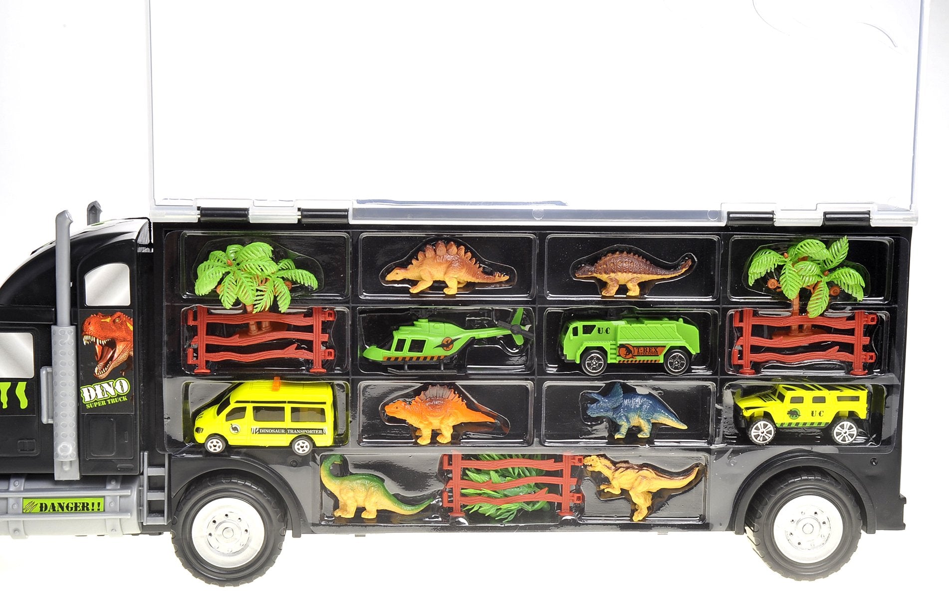 PowerTRC Dinosaur Transport Truck Carrier | Dino Playset | Great for Kids Ages 3+ Boys and Girls | Perfect Present for Birthdays, Parties, and School