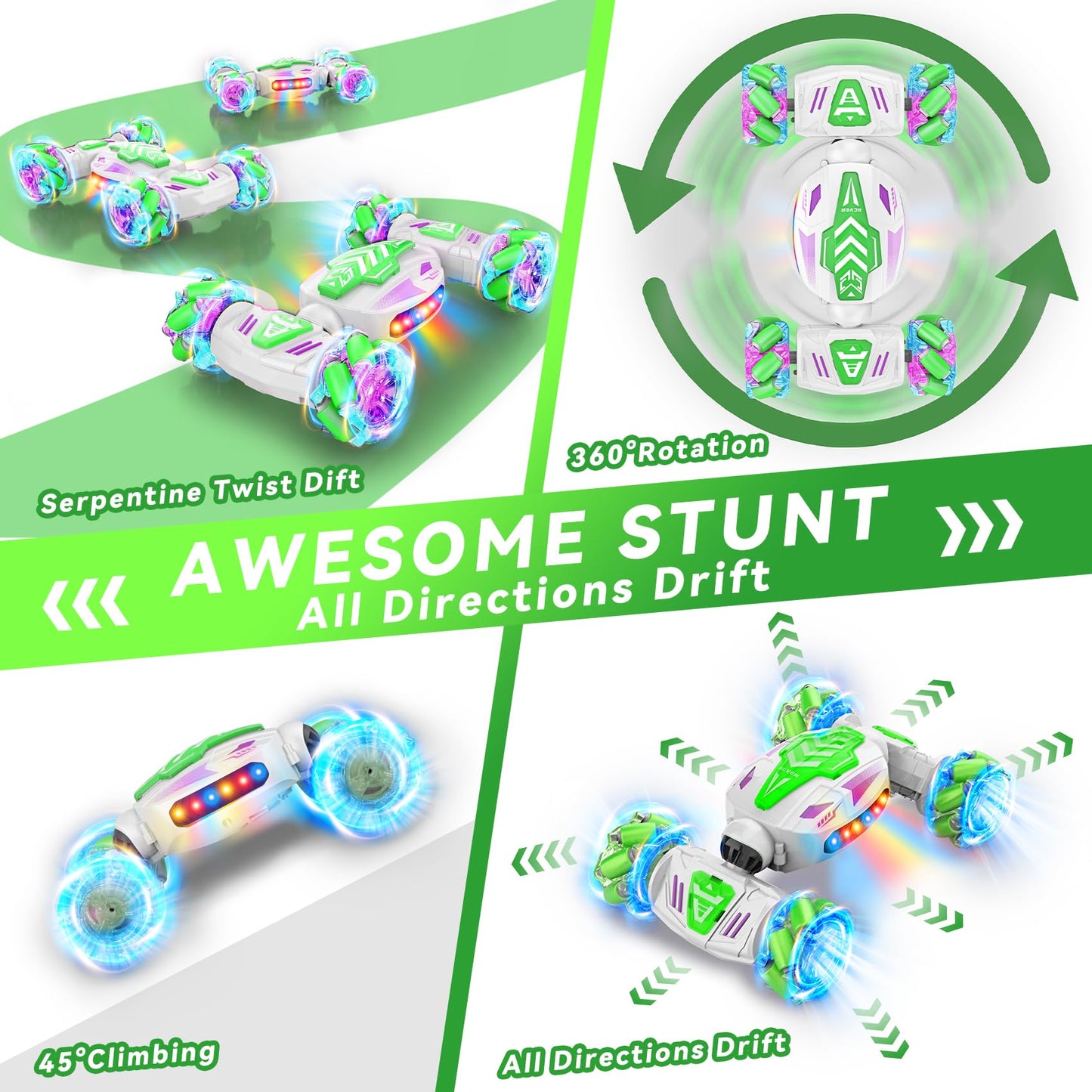 Nicella Gesture Sensing RC Stunt, Remote Control Car 360° Rotating 4WD 2.4Ghz RC Cars Transform Hand Controlled Car Toys with Light & Music, Best