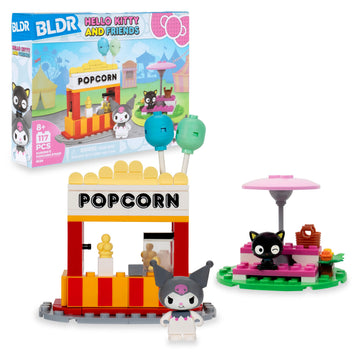 BLDR Hello Kitty and Friends Kuromi’s Popcorn Stand Building Set - Kuromi & Chococat Poseable Minifigures - Gifts for Kids & Sanrio Fans Ages 8+, 0129