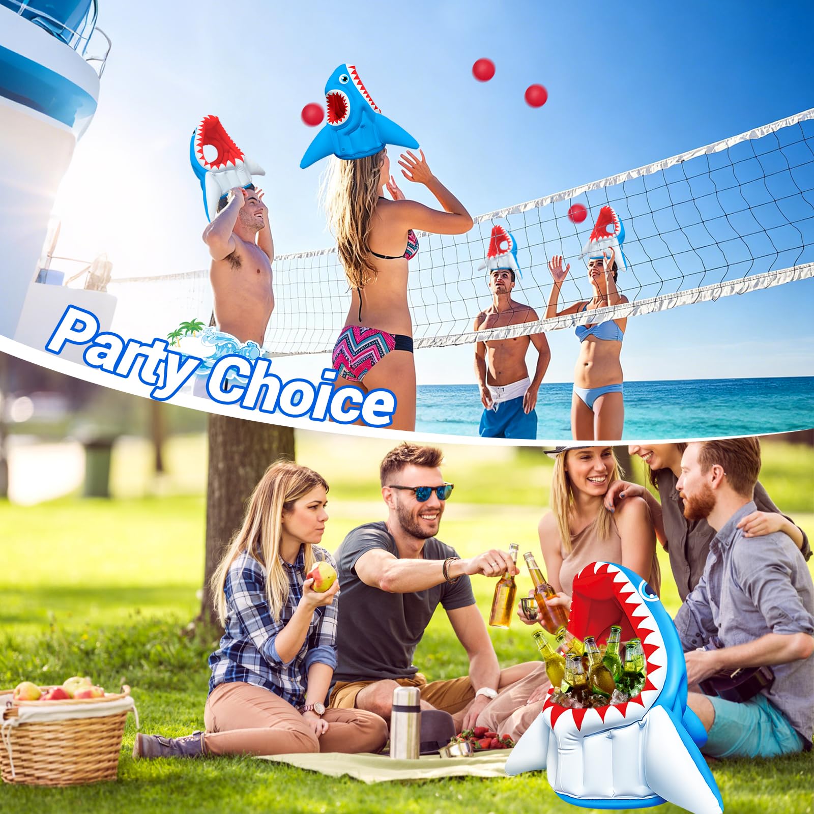 Shark Pool Toys, 3-in-1 Inflatable Pool Floats Kids Outdoor Water Games
