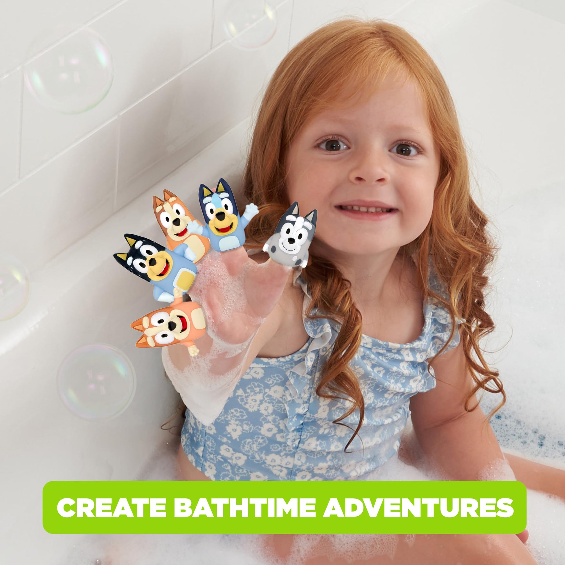 Bluey Bath Time Fun Set - Bath Finger Puppets, Vinyl Bath Mat, Step Stool
