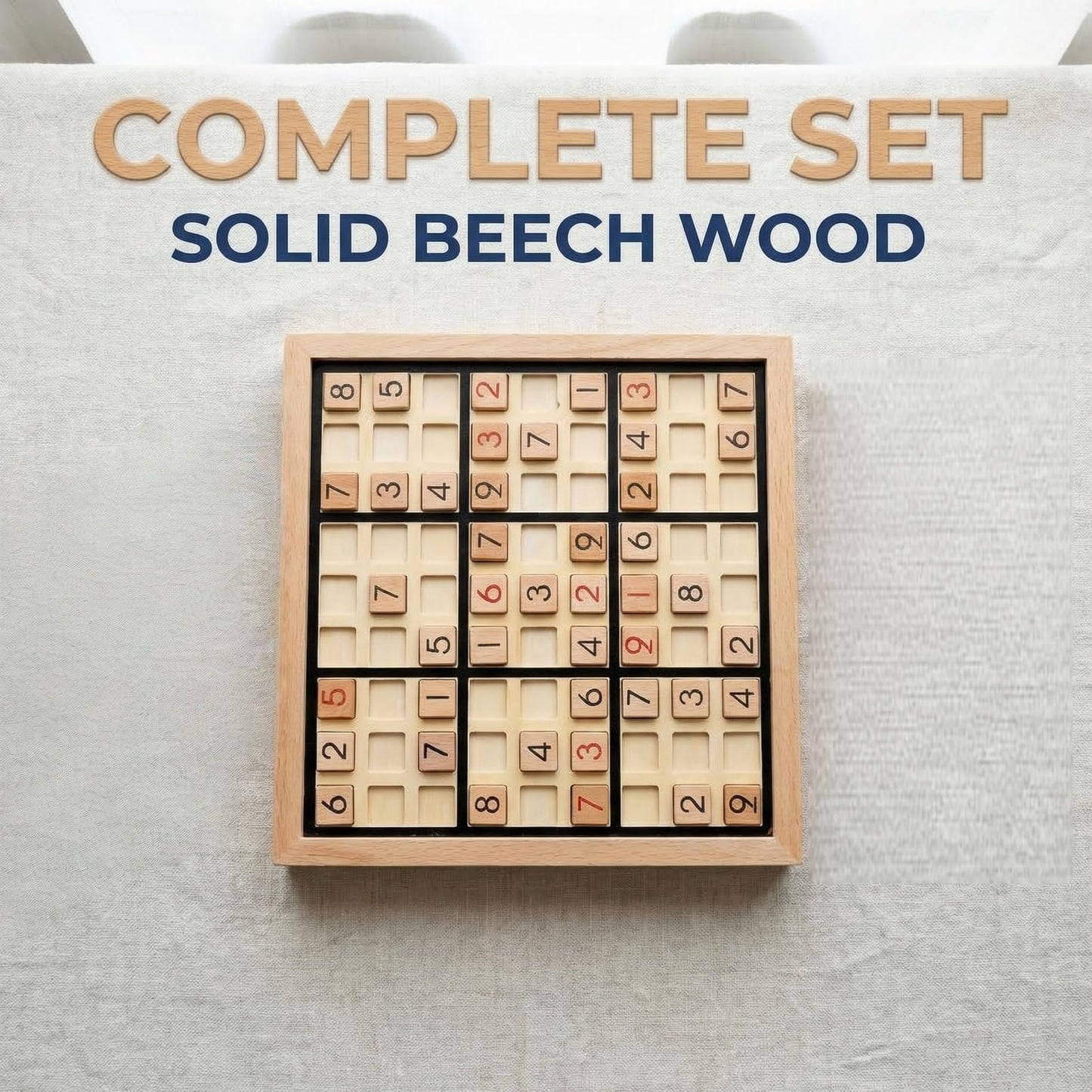 Wooden Sudoku Puzzle Board with Drawer, 200 Puzzles Brain Teaser for Adults, Logic Math Puzzle Desktop Game for Thinking Ability