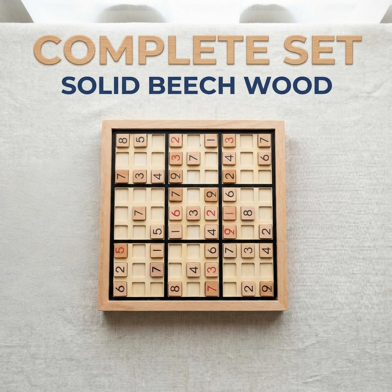 Wooden Sudoku Puzzle Board with Drawer, 200 Puzzles Brain Teaser for Adults, Logic Math Puzzle Desktop Game for Thinking Ability