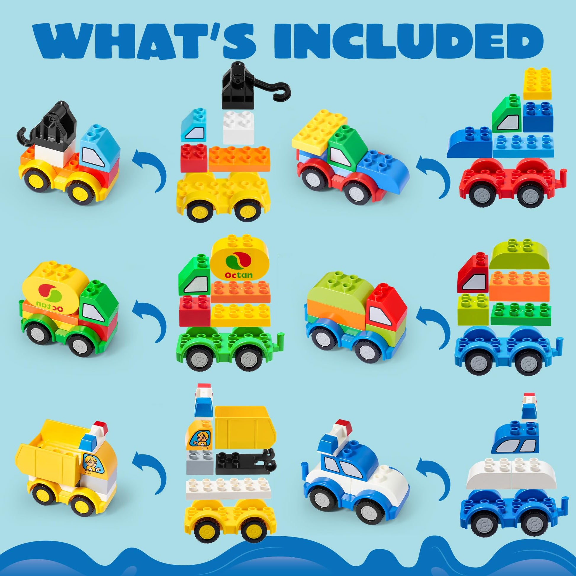 JOYIN 80Pcs Toddlers Car Building Blocks Set, 12Pcs Different Vehicles, Build Your Own Toy Cars, Compatible with Brand Name Building Bricks for Kids
