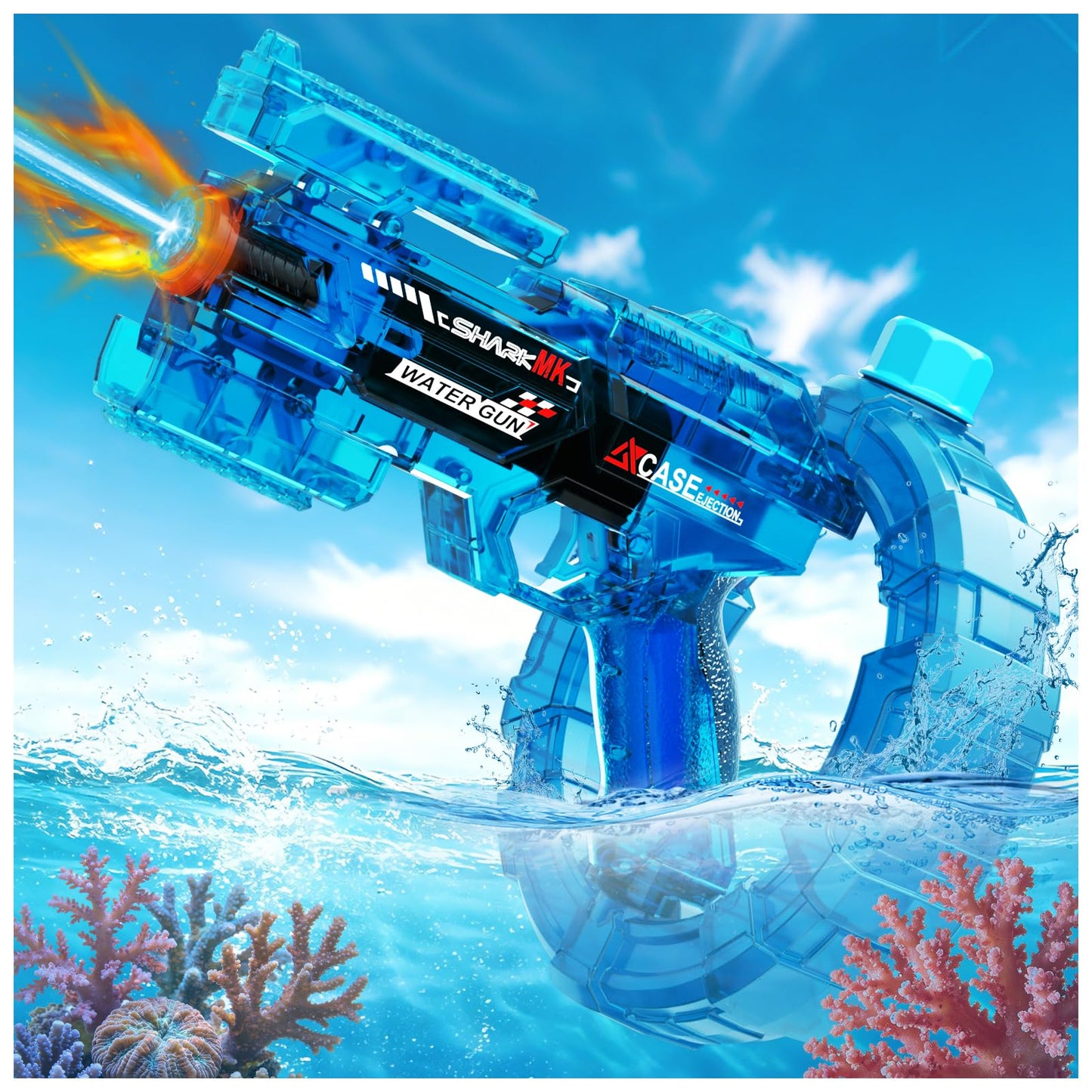 Electric Water Gun Toy, Automatic Water Gun with Strobe Lights - Blue