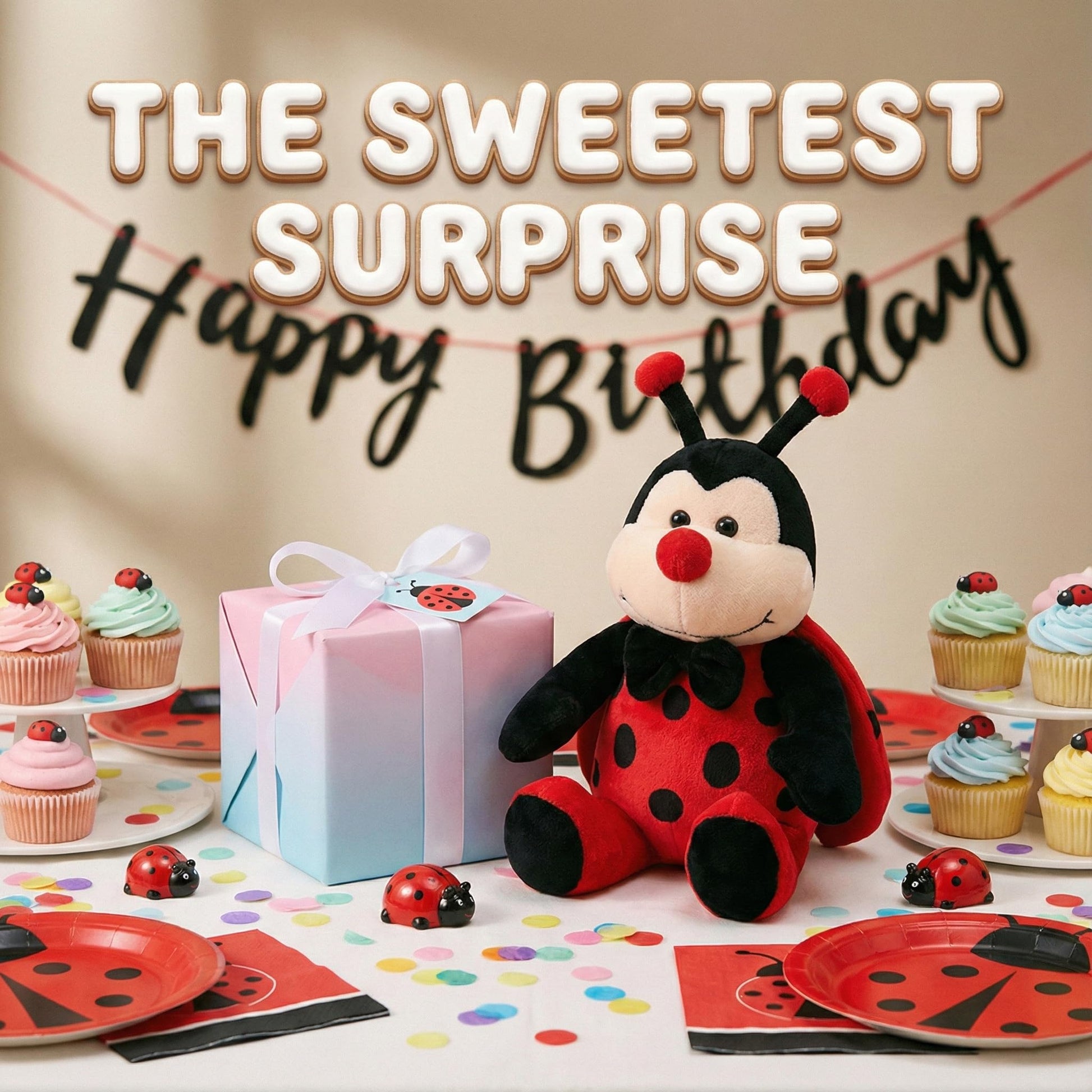 Big Size Ladybug Stuffed Animal Plush Ladybird Beetle Soft Insect Cuddly Lady Bug Toy with Red Wings and Black Bow, Bee Friend ,Great Present
