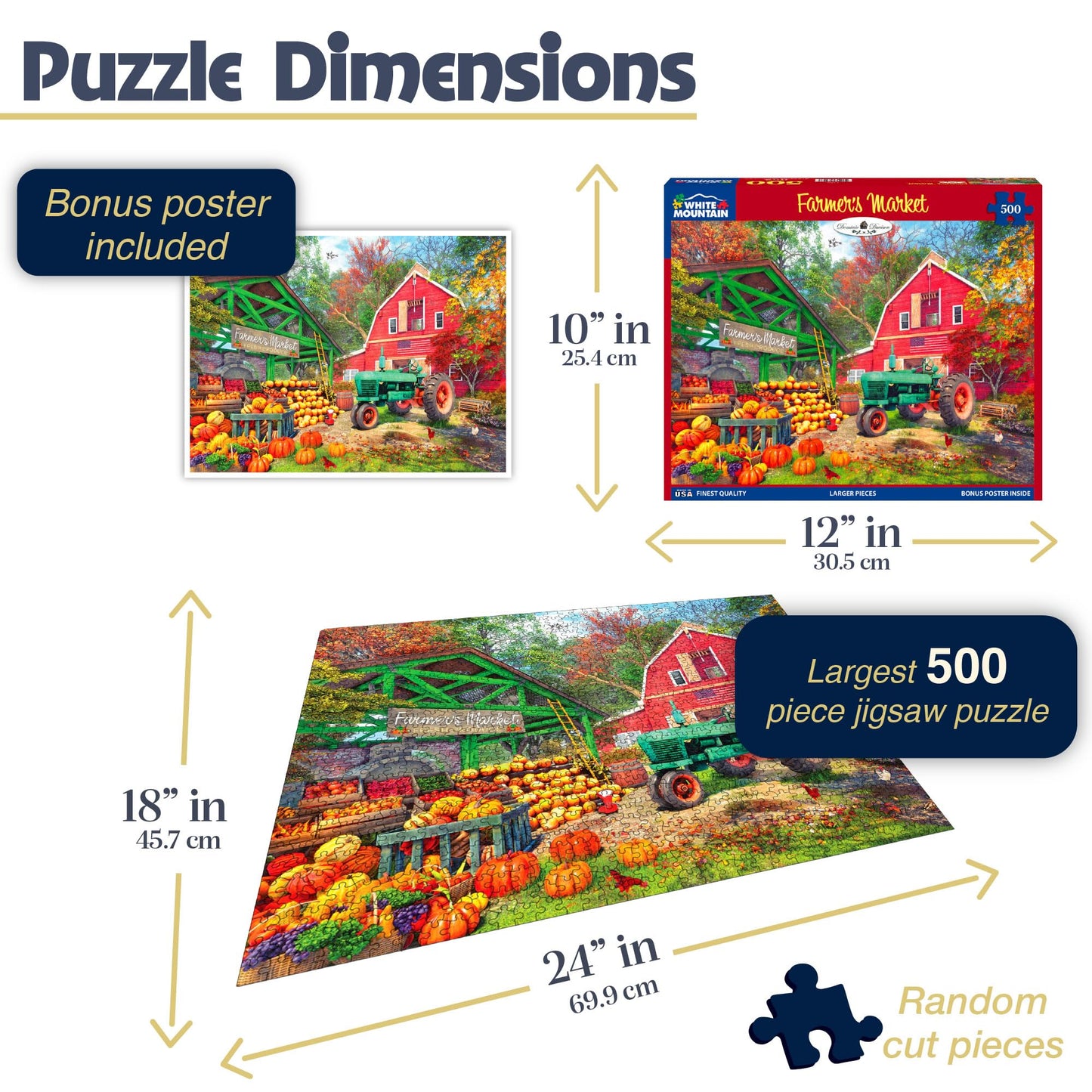 White Mountain 500 Piece Jigsaw Puzzle Farm Pumpkin Fall, Farmer’s Market