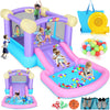 Inflatable Bounce House for Kids 3-6 with Water Slide Ball Pit Pool & 50 Ocean Balls, 5 in 1 Bouncy Castle w/ 6 Sticky Ball Dart Board Game