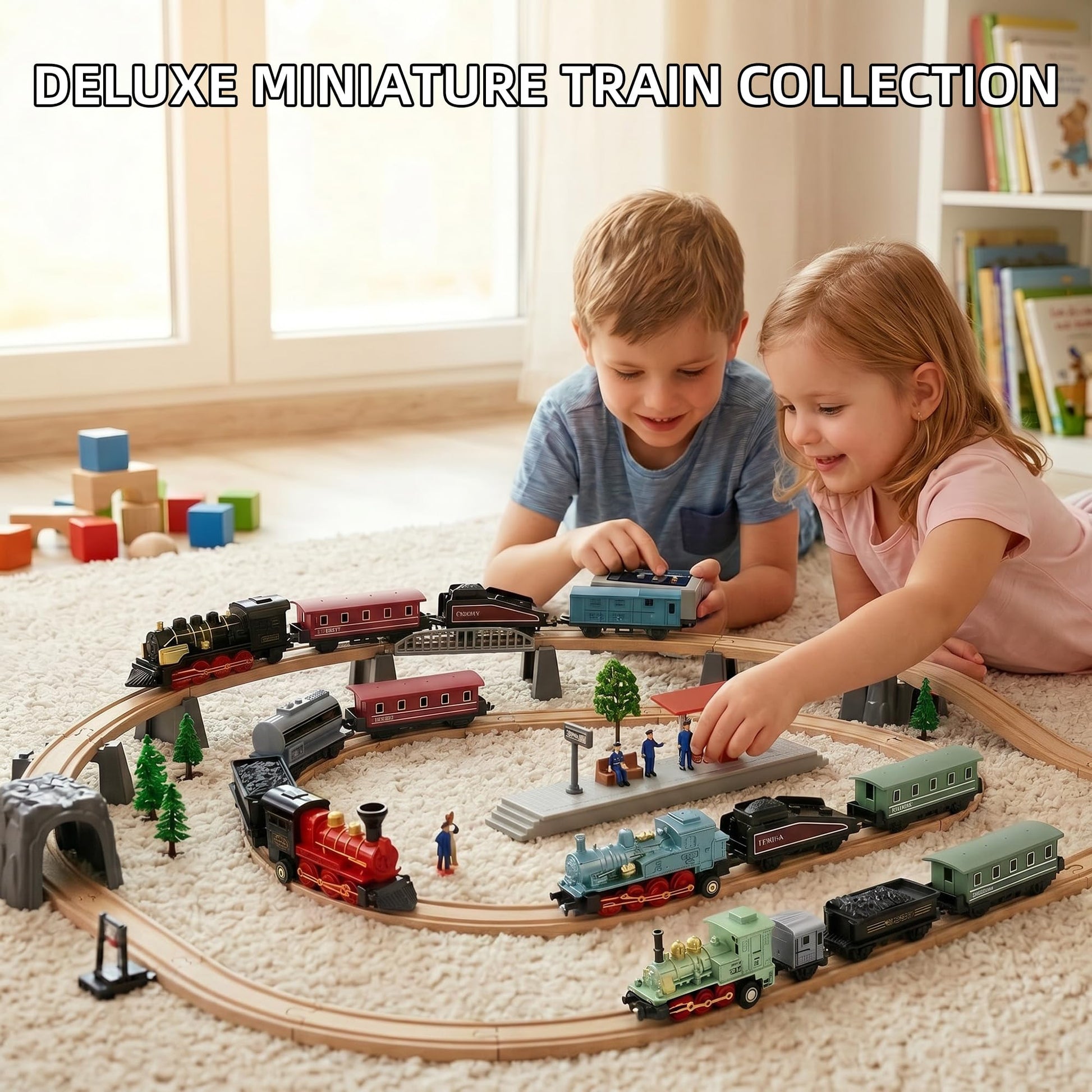 Exasinine 4 Sets Model Trains, Pull Back Steam Train Toys