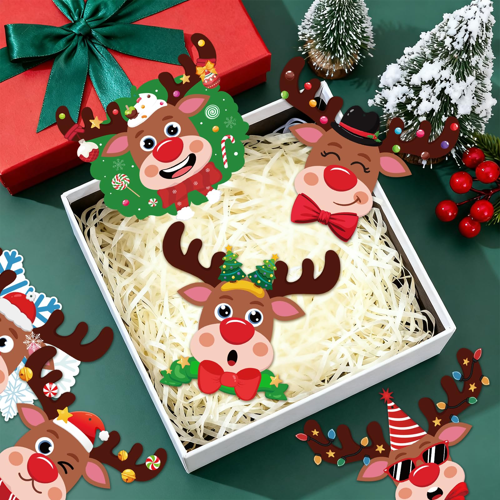 60 Pcs Christmas Reindeer Crafts for Kids Make Your Own Christmas Tree Ornaments Decoration Xmas Arts Making Craft with Stickers DIY Paper Holiday