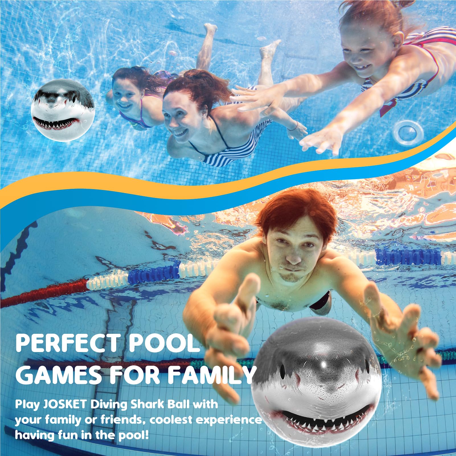 JOSKET Shark Diving Ball Pool Toys for Kids Pool Games Swimming Sports Water Ball for Kids Adults Family 8.7 inch