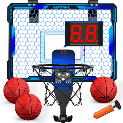 HYES Mini Basketball Hoop Indoor with 7 LED Lighting/Scoreboard, Blue